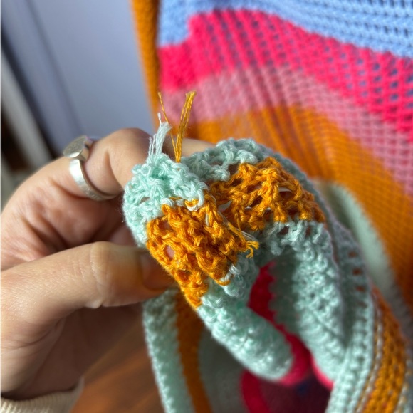 Crochet Style Bell Sleeve Colorblock Cover Up Dress - Picture 4 of 6